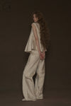 Mutedance 24 autumn and winter loose silk cashmere flower dyed trousers MD-MD24FW50-hoary